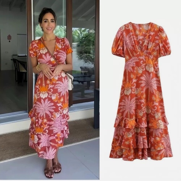 Zara boho tropical printed tiered midi dress blogger favorite - Picture 9 of 9
